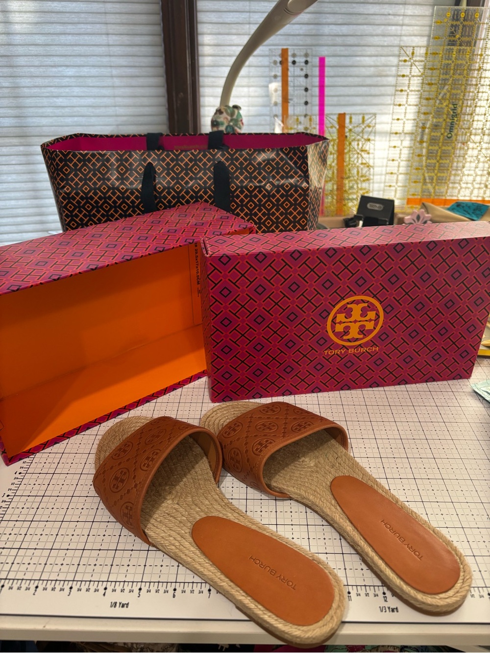 Tory Burch Brown Leather Espadrille Slide Sandals